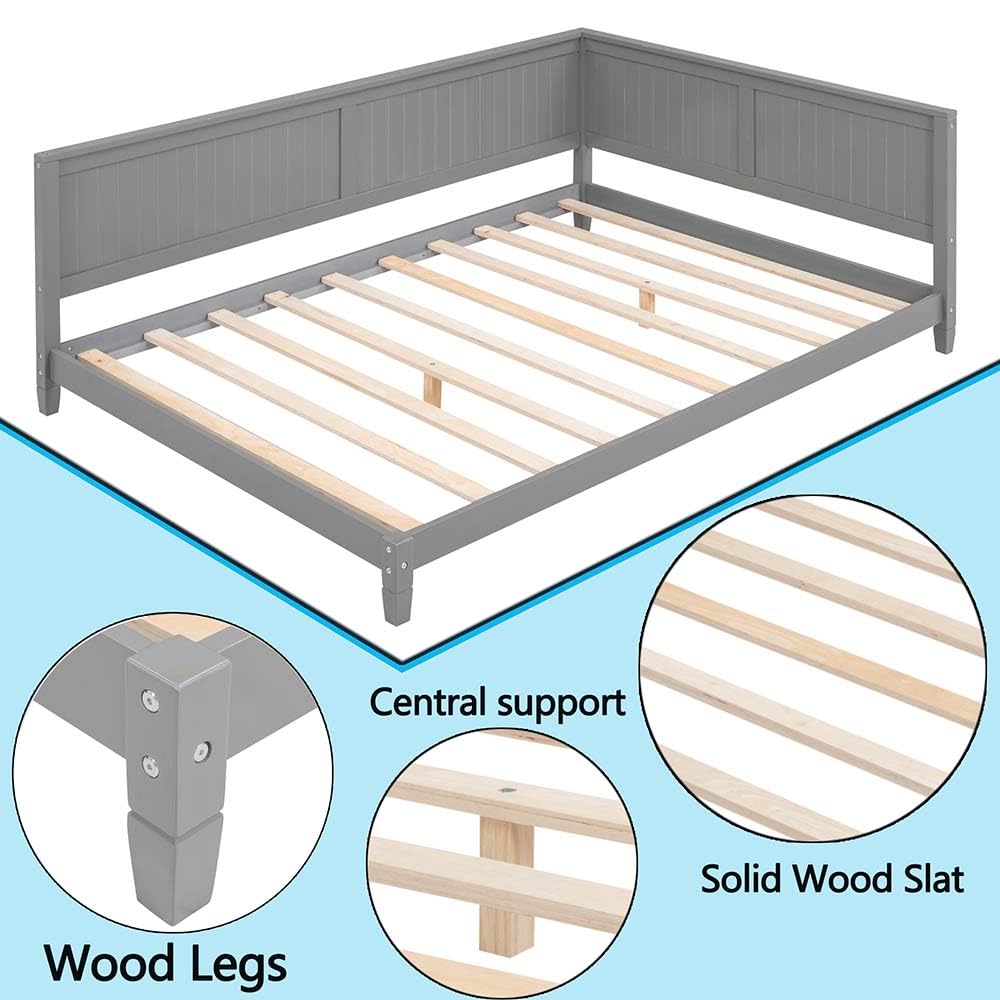 Anwick Wood Daybed Frame,Twin Bed Frames with Headboard and Back,Low Profile Day Bed with Solid Wood Slat Support for Toddlers,Kids,Teens,Adults,Easy Assemble (Twin, Grey)