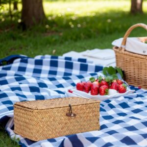 Seagrass Storage Baskets, natur al Seagrass Rectangular Woven Storage Box, Household Basket Bins with Lids for Organizing(M)