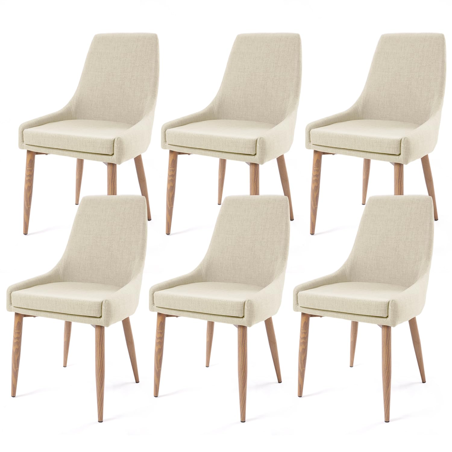 E&D FURNITURE Dining Chairs, Accent Living Room Chair Set of 6 Beige Kitchen and Dining Room Chairs with High Back 6 Pack Fabric Dining Chairs Sillas para Comedor Upholstered Dining Metal Leg Chairs