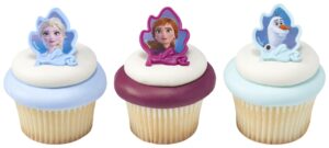 decopac frozen ii rings, cupcake decorations featuring elsa, anna, and olaf for birthday and christmas celebrations - 24 pack