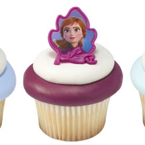 DecoPac Frozen II Rings, Cupcake Decorations Featuring Elsa, Anna, And Olaf For Birthday And Christmas Celebrations - 24 Pack