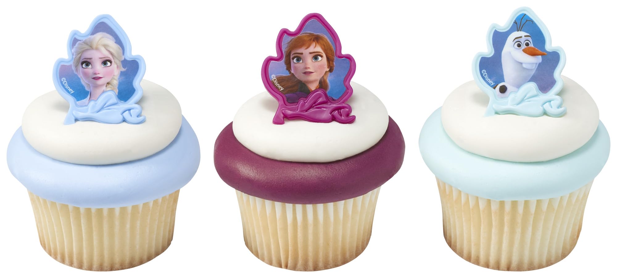 DecoPac Frozen II Rings, Cupcake Decorations Featuring Elsa, Anna, And Olaf For Birthday And Christmas Celebrations - 24 Pack