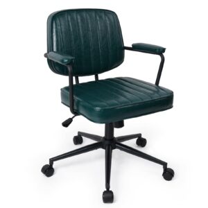 KLASIKA Mid Century Office Chair Retro Leather Desk Chair with Arms Swivel Vintage Chair Adjustable Seat Height & Backrest for Home Office Computer, Green