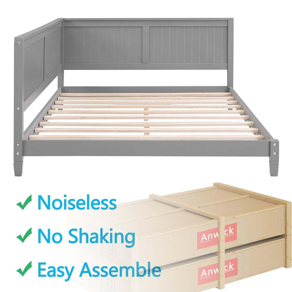 Anwick Wood Daybed Frame,Twin Bed Frames with Headboard and Back,Low Profile Day Bed with Solid Wood Slat Support for Toddlers,Kids,Teens,Adults,Easy Assemble (Twin, Grey)