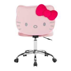 impressions vanity hello kitty kawaii swivel vanity chair for makeup room, adjustable height cute desk chair with wheels rolling, comfy polyurethane foam back armless chair for dorm (pink)