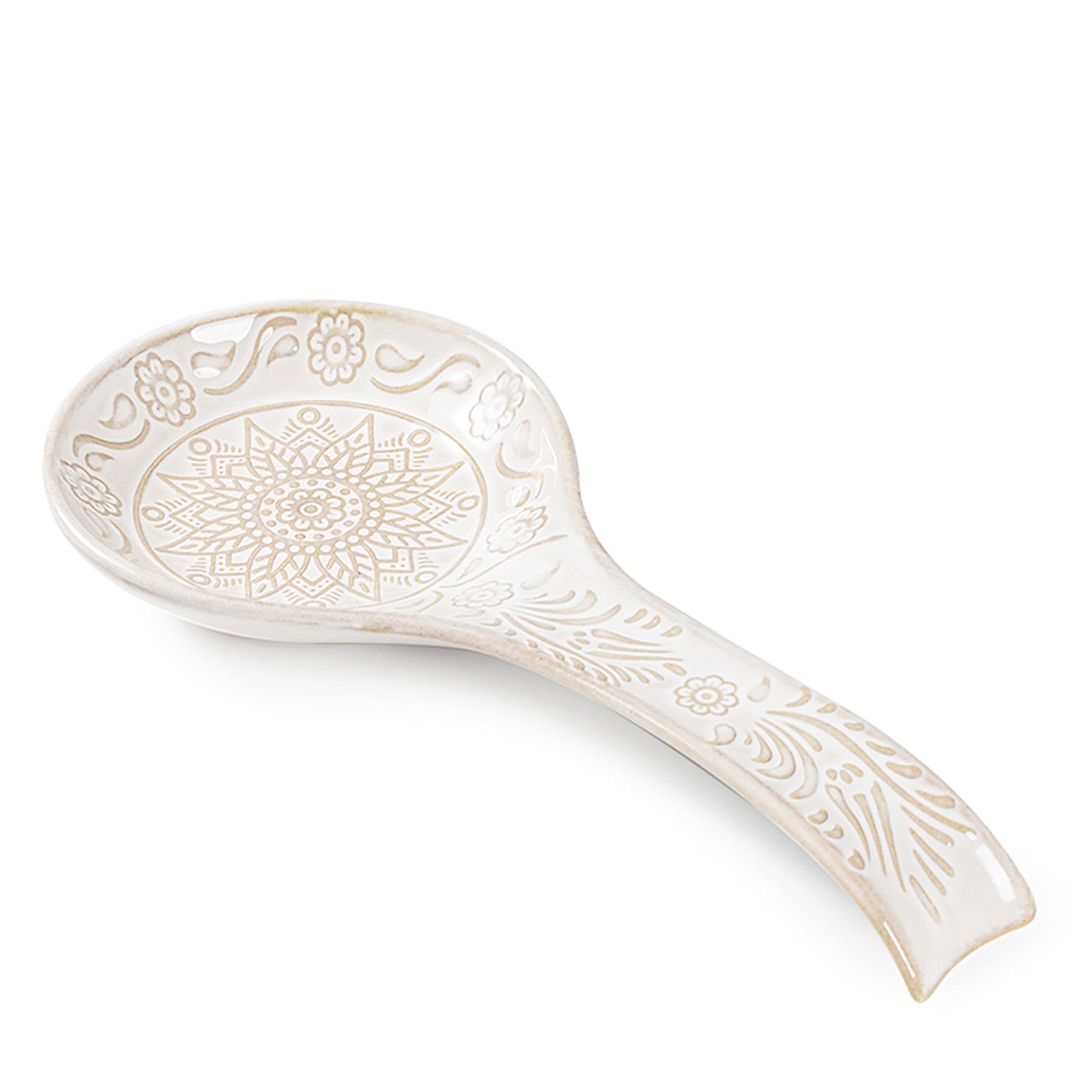 Ceramic Spoon Rest, 9 Inches Large Spoon Holder for Kitchen Counter, Kitchen Accessories, Dishwasher Safe, White