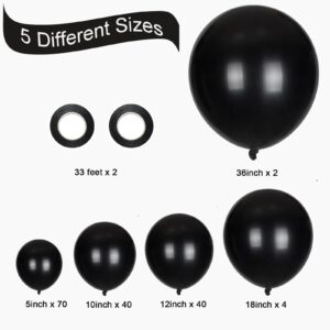 OWPFJG 156pcs Black Balloons Different Sizes 36 18 12 10 5 Inch for Garland Arch,Black latex Balloons for Birthday Graduation Wedding Hoiday Party Decoration(2 Black Ribbons)