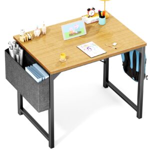 olixis small computer desk 32 inch home office work study writing student kids bedroom wood modern simple table with storage bag & headphone hooks