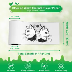 PAPRMA 57x30mm Thermal Sticker Paper for Mini Pocket Printer, 5 Rolls White Self-Adhesive Thermal Paper Compatible with All 57mm Pocket Thermal Printer, 0.6” Core