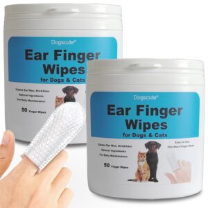 2 pack dog ear finger wipes, dog ear cleaner, grooming kit care for dogs and cats, soft & easy otic cleaning pads, gently remove ear wax, dirt & odor