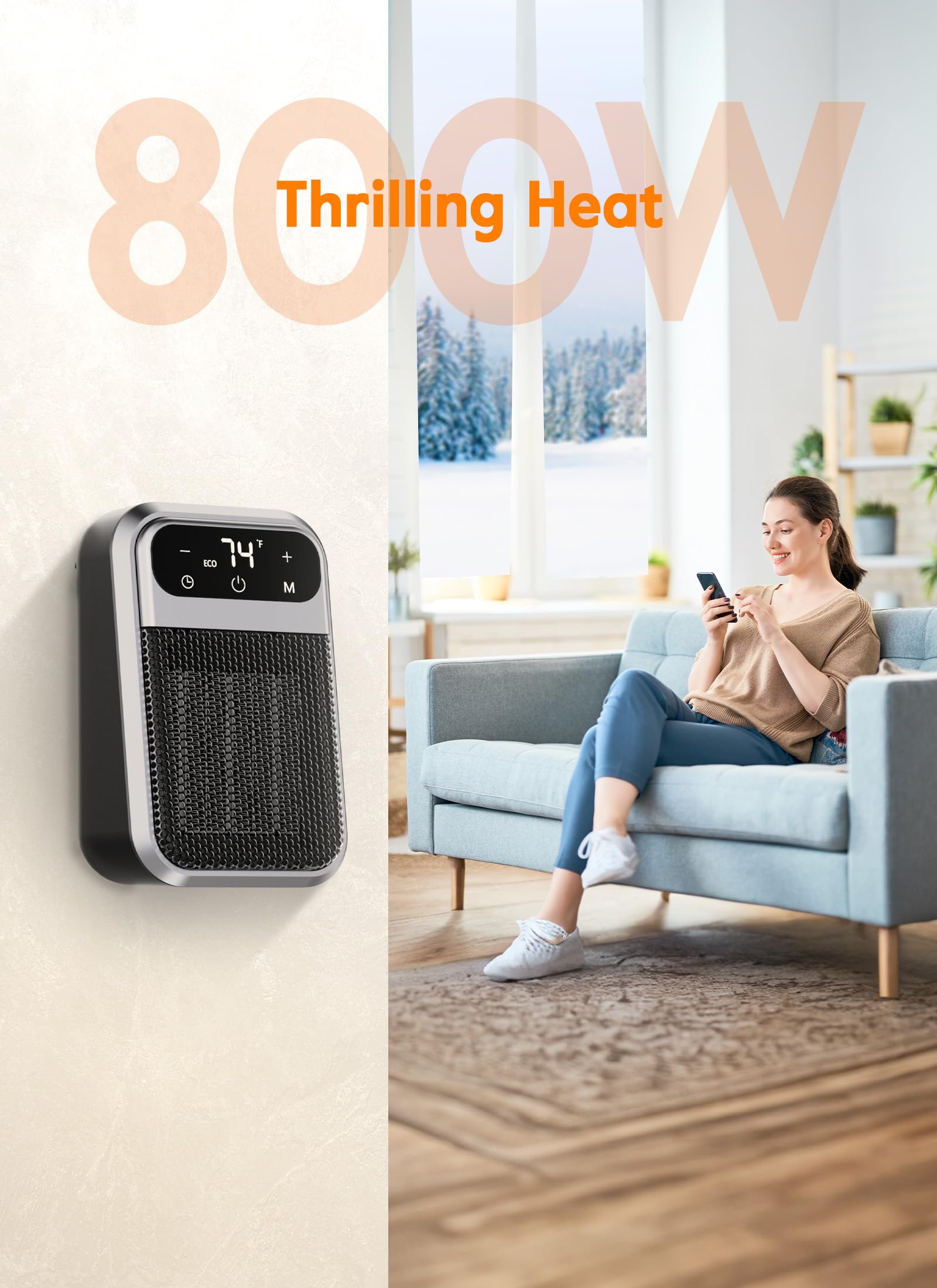 GiveBest 800W Wall Outlet Space Heater with Remote,LED Display Small Plug in Electric Heater with Adjustable Thermostat and Timer for rv and Home Office Bathroom Indoor Use