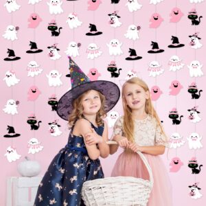 Ceenna 9 Pcs Halloween Baby Shower Decorations Pink and Black Paper Garland Banner Little Boo Bat Witch Hat Cat Hanging Decorations for Girl Birthday Party Favor Supplies