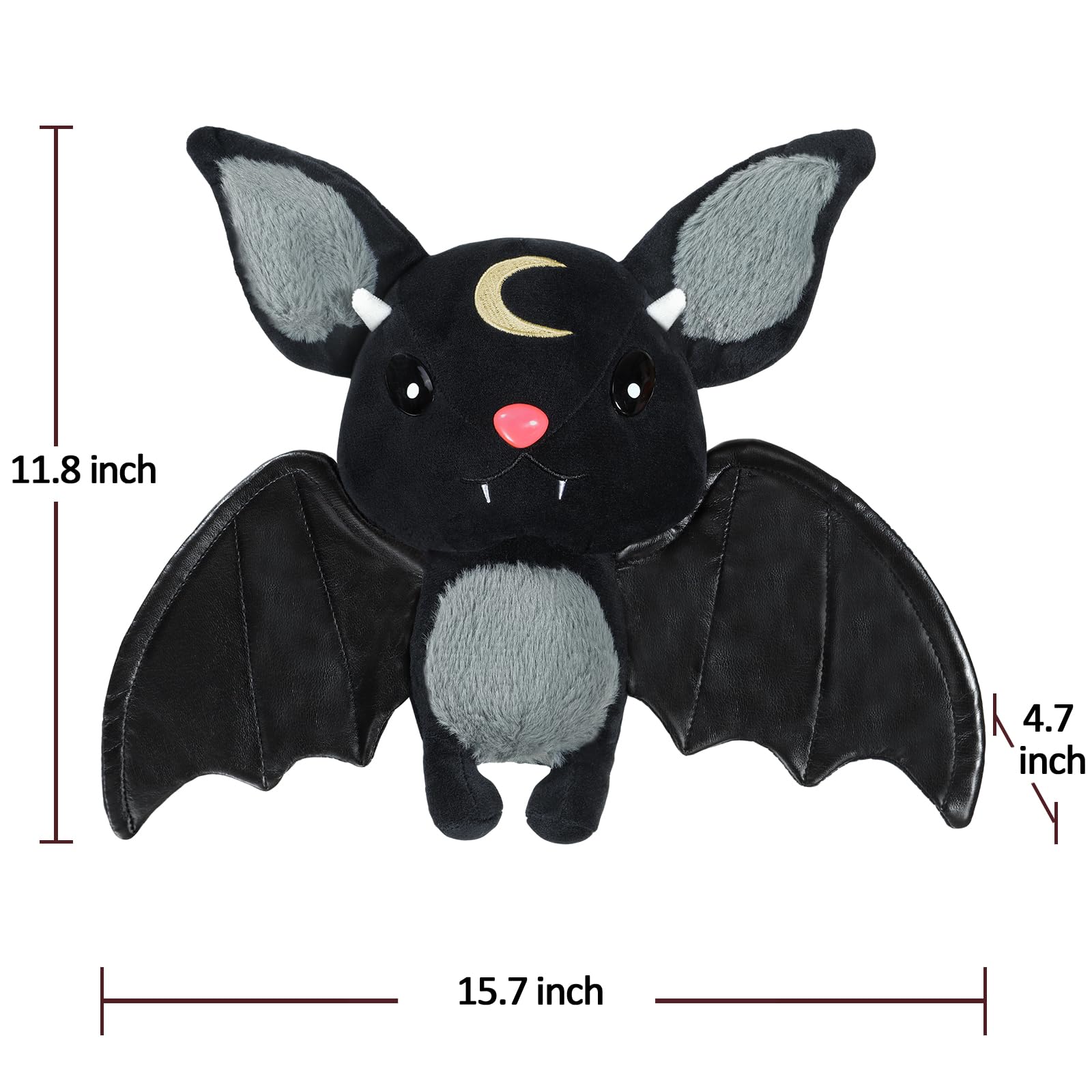 Littleforbig Cute Bat Stuffed Animals Plush Toys Halloween Black Bat Soft Hugging Plushie Pillow Decor Furry Black Bat Dolls