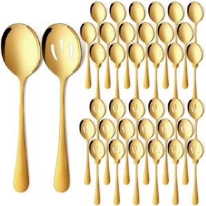 tioncy 32 pcs gold serving spoon gold serving utensils set 8.5 x 2 inches stainless steel cutlery includes large metal slotted spoons for buffet party banquet cooking kitchen