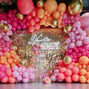 Pink and Orange Balloon Arch Kit, ADOINBY 161Pcs Hot Pink Orange Metallic Gold Latex Balloon Garland kit, 18 12 10 5 Inch Different Size Balloons for Birthday Baby Shower Wedding Party Decorations