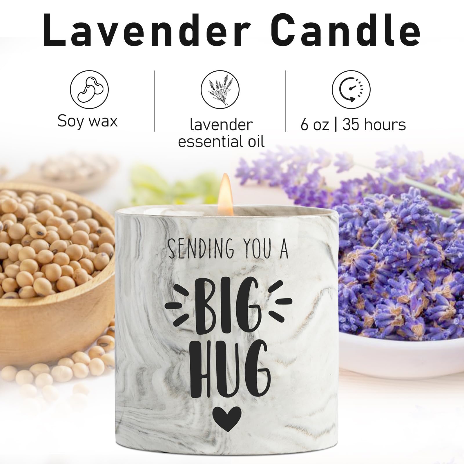 Thinking of You Gift Candles for Women Sending You A Big Hug in A Jar Candle Gifts for Best Friends Get Well Soon Cheer Up Comfort Gifts for Sick Miss You Lavender Scented Candles for Mothers 6oz