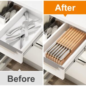 In-Drawer Bamboo knife block,Drawer Knife Storage Steak Knife Holder Without Knives,Holds up to 7 Knives(Not Include)