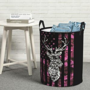 Laundry Hamper Compatible With American Flag Camo Funny Deer Hunting Pink Camouflage Freestanding Collapsible Large Laundry Basket, Boys Girls Clothes Toys Laundry Hamper Basket