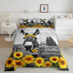 erosebridal donkey comforter set king size funny farm animal donkey bedding 3 piece for boys girls kids rustic farmhouse sunflower duvet insert cute farm donkey print quilt with 2 pillowcases