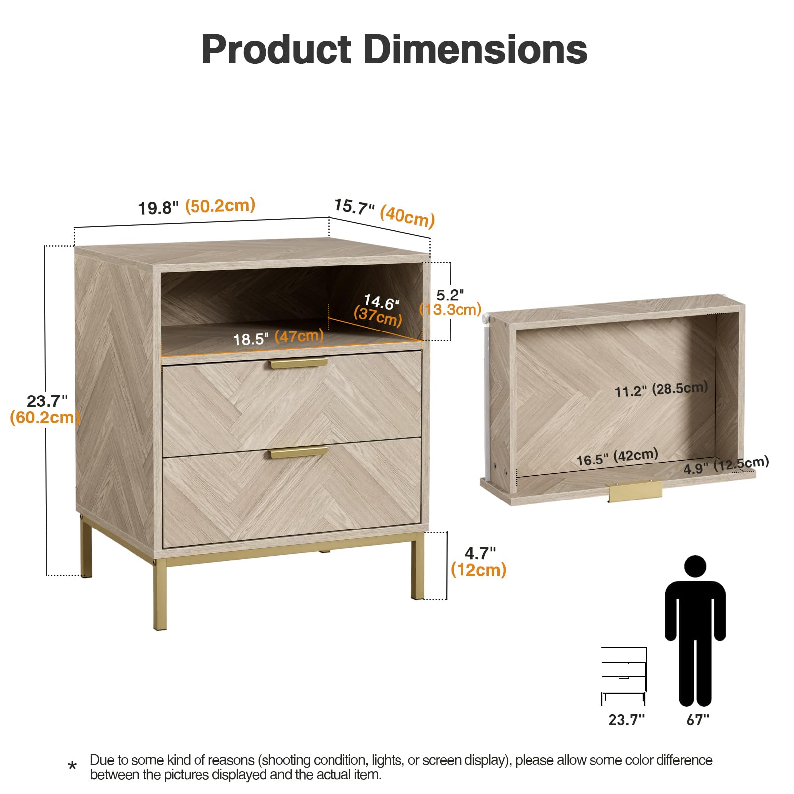 Anmytek Modern Nightstand for Bedroom, 2 Drawer Nightstand Square Bedside Table End Table with Storage for Bedroom, Sofa Side Table 2 Drawer Nightstand, Natural Oak, H0103