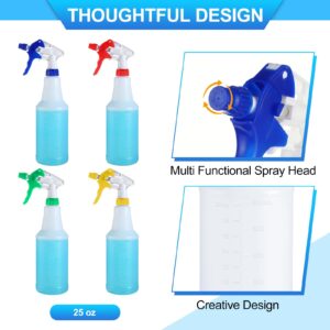 Eaasty 12 Pack Plastic Spray Bottles 25 oz Leak Proof Mist Spraying Bottles Safe Squirt Bottle Refillable with Adjustable Head and Measurements for Bleach Rubbing Cleaning (Red, Blue, Yellow, Green)