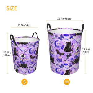 Large Round Storage Basket Hamper Compatible With Witchy Witch Goth Black Cat Mushroom, Waterproof Toys and Clothes Organizer Laundry Hamper for Bathroom Nursery Clothes Toys