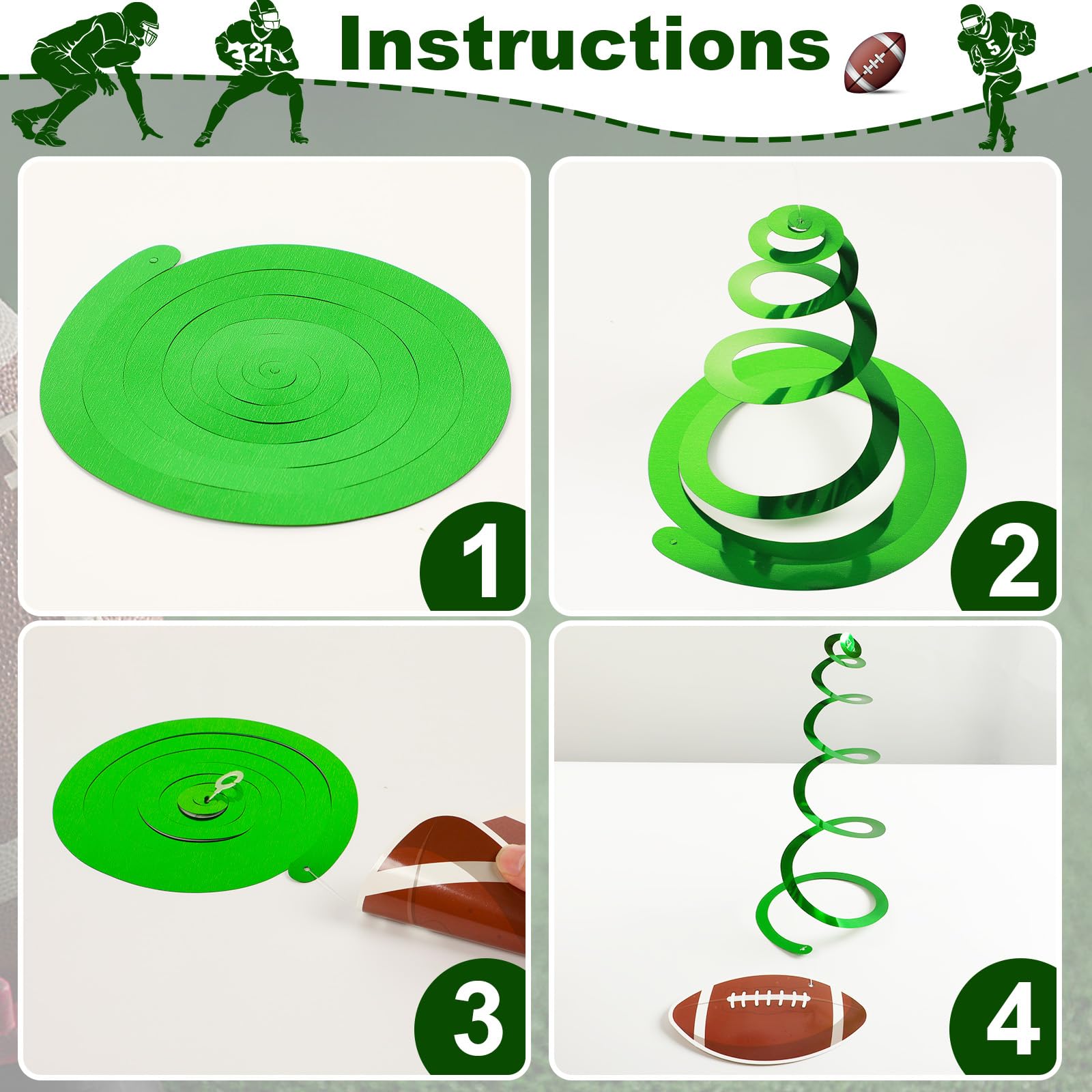 48Pcs Football Party Decorations Hanging Swirls, Football Theme Party Supplies Birthday Football Sports Cutouts Foil Streamers Wall Ceiling Hanging Spirals Decor for Boys Kids Men