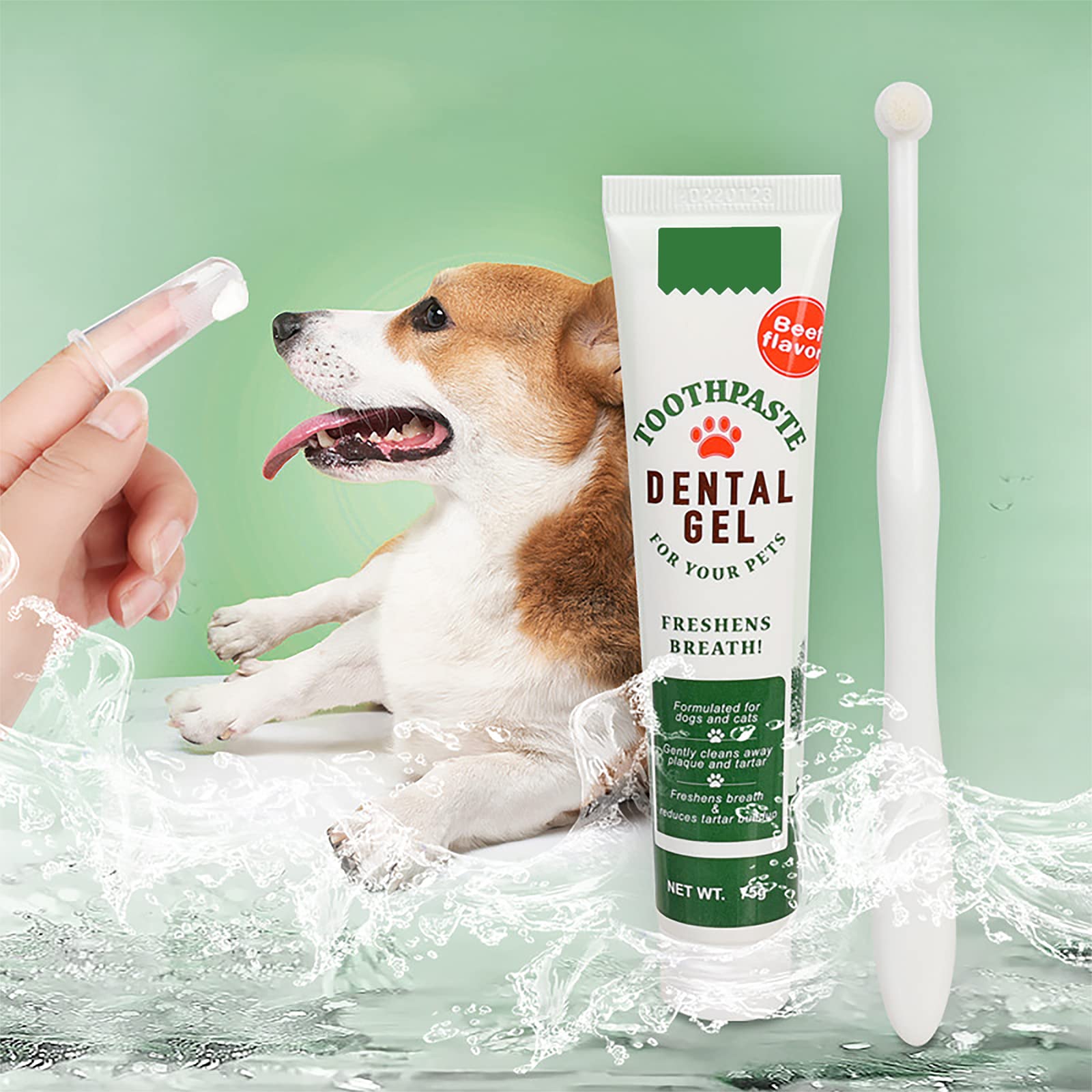 Ylucky Pet Toothbrush Toothpaste Kit Dog Teeth Cleaning Cat Teeth Cleaning Dental Care Kit Pet Finger Toothbrush, Reduce Plaque & Tartar Buildup, Beef Flavor