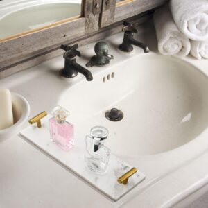 Tioncy 2 Pcs Marble Guest Towel Holder Tray for Bathroom Napkin Holder White Marble Vanity Tray Marble Tray for Kitchen Paper Disposable Hand Towel Holder for Dessert Jewelry Perfume Storage Organizer