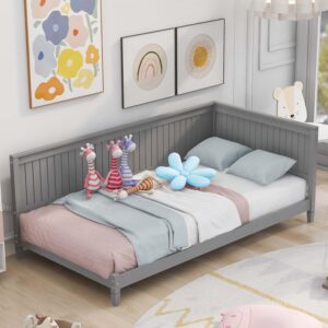 anwick wood daybed frame,twin bed frames with headboard and back,low profile day bed with solid wood slat support for toddlers,kids,teens,adults,easy assemble (twin, grey)