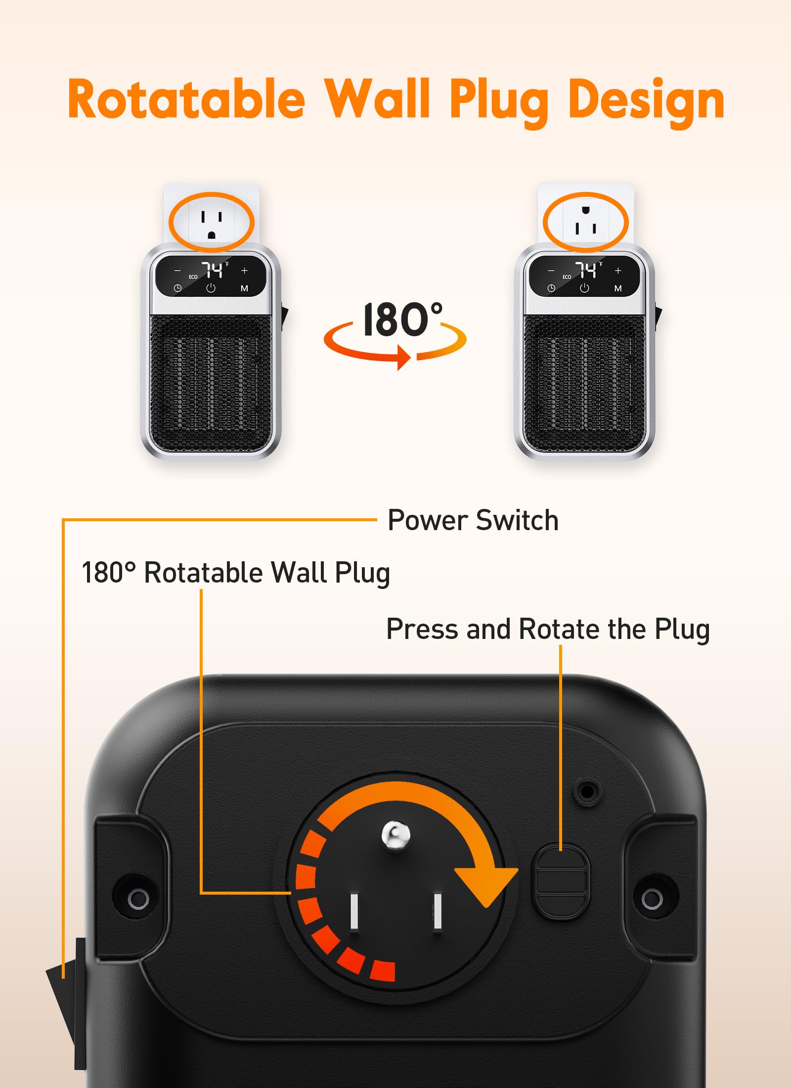 GiveBest 800W Wall Outlet Space Heater with Remote,LED Display Small Plug in Electric Heater with Adjustable Thermostat and Timer for rv and Home Office Bathroom Indoor Use