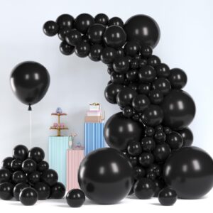 owpfjg 156pcs black balloons different sizes 36 18 12 10 5 inch for garland arch,black latex balloons for birthday graduation wedding hoiday party decoration(2 black ribbons)