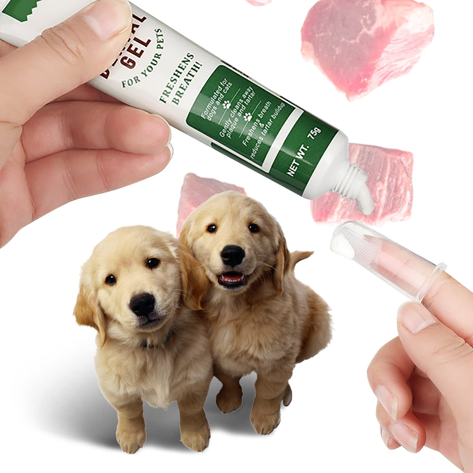 Ylucky Pet Toothbrush Toothpaste Kit Dog Teeth Cleaning Cat Teeth Cleaning Dental Care Kit Pet Finger Toothbrush, Reduce Plaque & Tartar Buildup, Beef Flavor