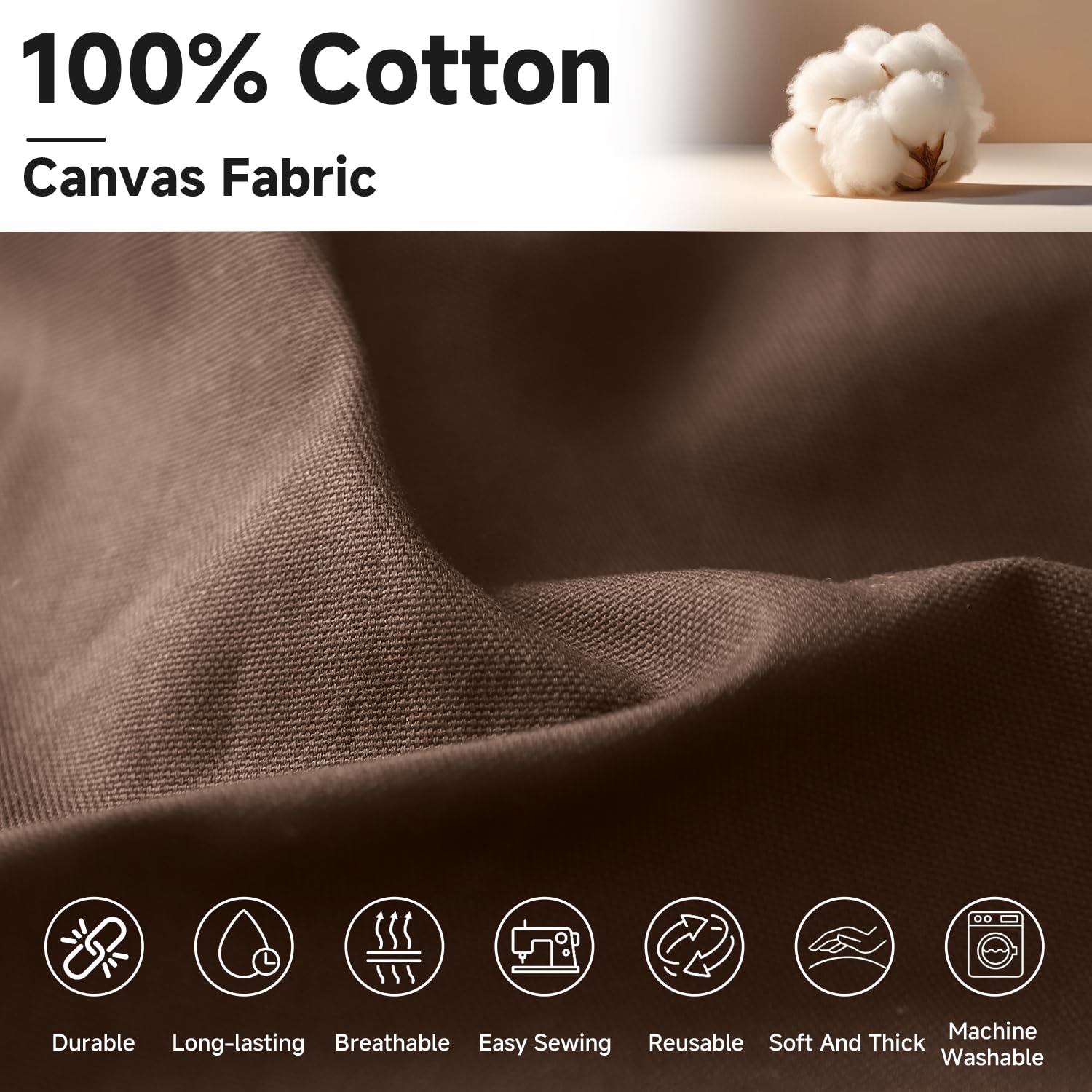 Simple&Opulence 100% Cotton Canvas Natural Fabric by The Yard- 59 Inches Wide, Duck Fabric Versatile Durable for Crafts, Upholstery, Sewing, Home Decor (Coffe,1 Yard)