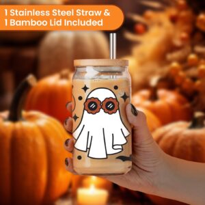 LEADO Ghost Pumpkin Halloween Cups, Iced Coffee Cup with Lid and Straw, 16 oz Fall Aesthetic Tumbler - Halloween Gifts for Women, Spooky Fall Gifts, Halloween Boo Basket Gifts for Her, Friends