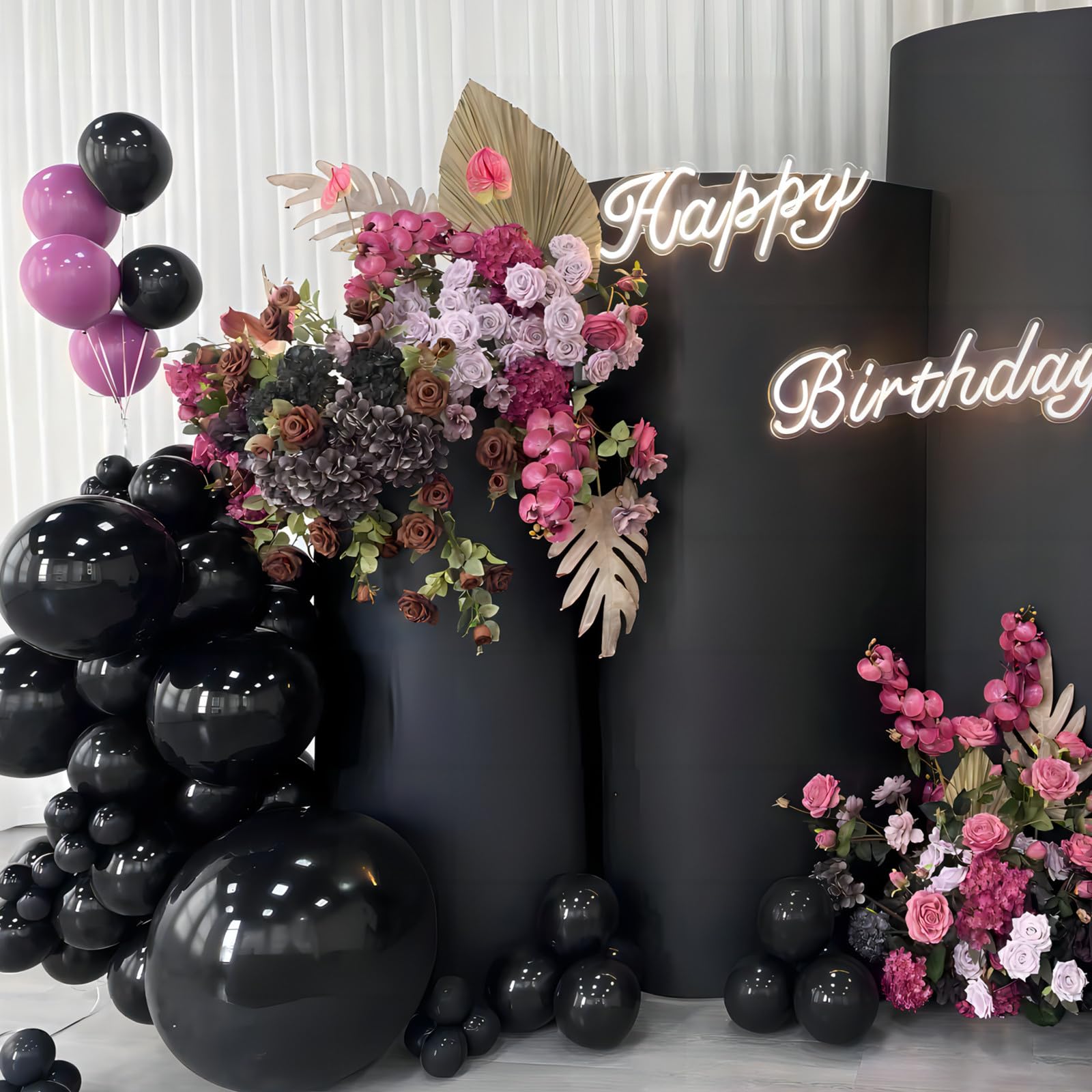 OWPFJG 156pcs Black Balloons Different Sizes 36 18 12 10 5 Inch for Garland Arch,Black latex Balloons for Birthday Graduation Wedding Hoiday Party Decoration(2 Black Ribbons)