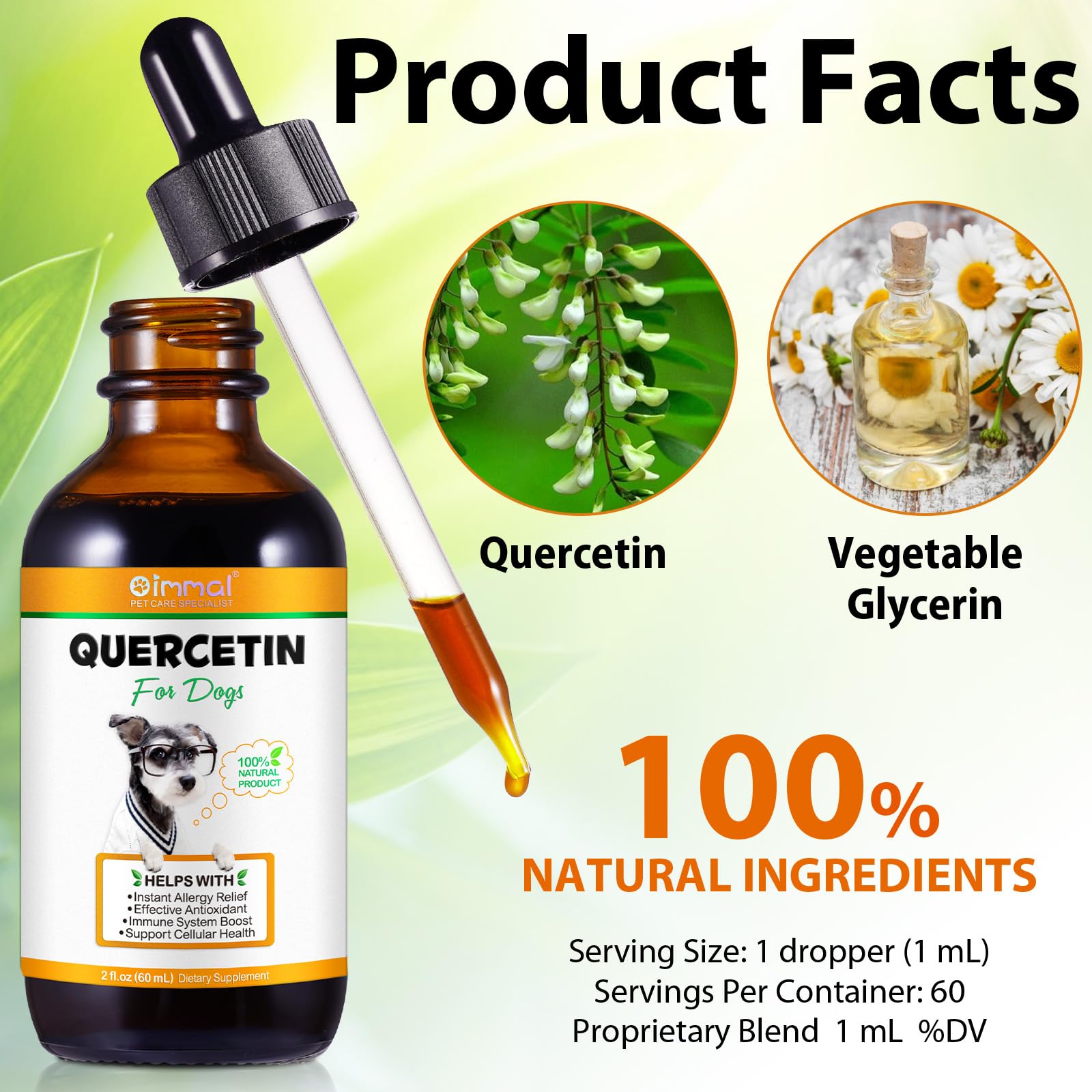 Quercetin for Dogs | Quercetin with Vitamin C for Dogs | Quercetin for Dogs Allergies | Quercetin Dog | Dogs Quercetin Supplement | Support Balanced Immune System | 60ml 2.02 fl oz