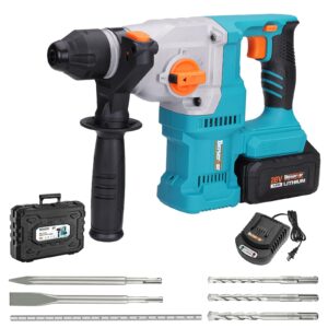 berserker 20v cordless 1-1/8" rotary hammer drill sds-plus brushless motor with safety clutch, 4.0ah lithium-ion battery powered, 3.0a fast charger, 4 modes variable speed rotomartillo for concrete