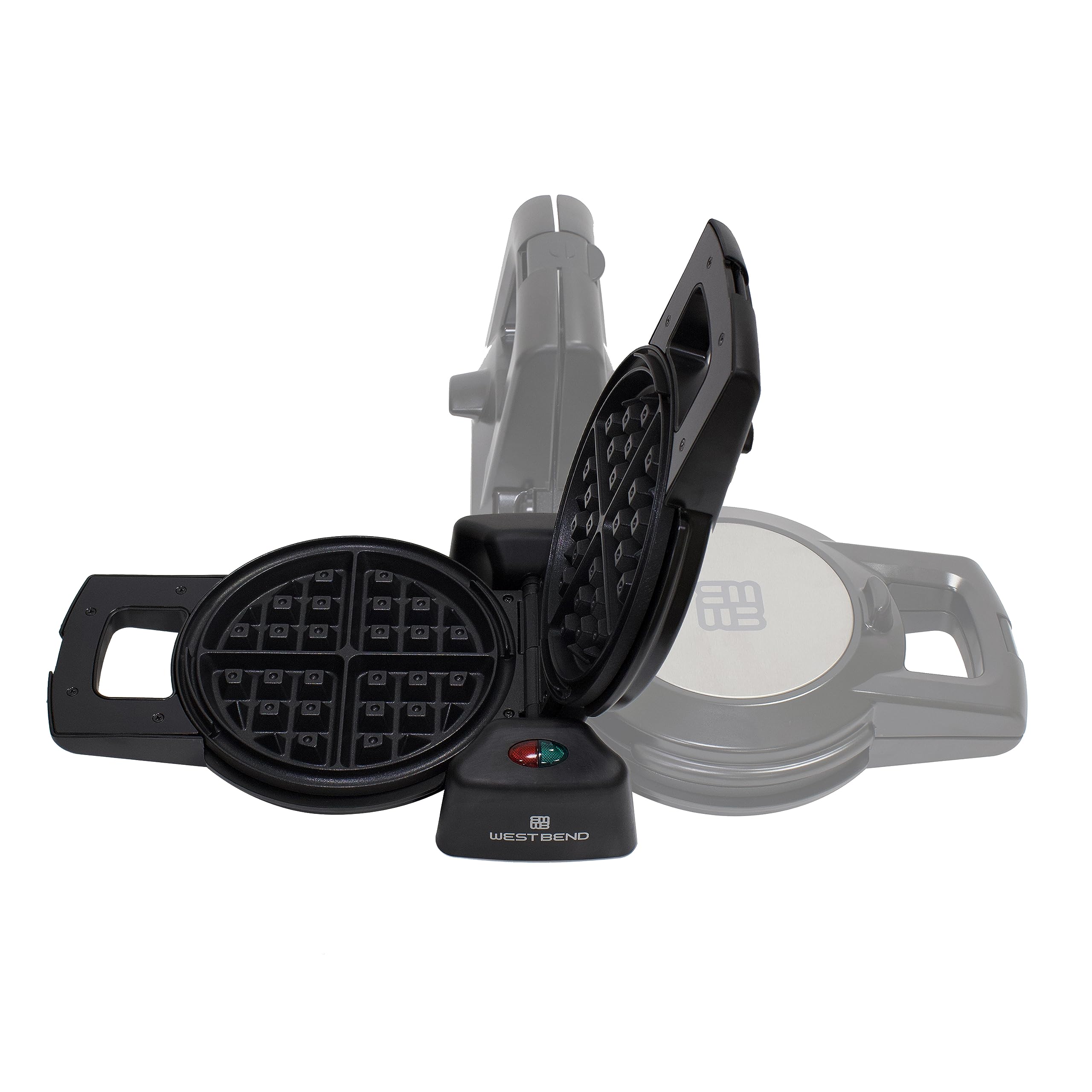 West Bend Belgian Waffle Maker, Makes 7-Inch Waffles, 180-Degree Flip with PTFE-Free Non-Stick Plates, Vertical Storage and Non-Skid Rubber Feet, 1000-Watts, Black