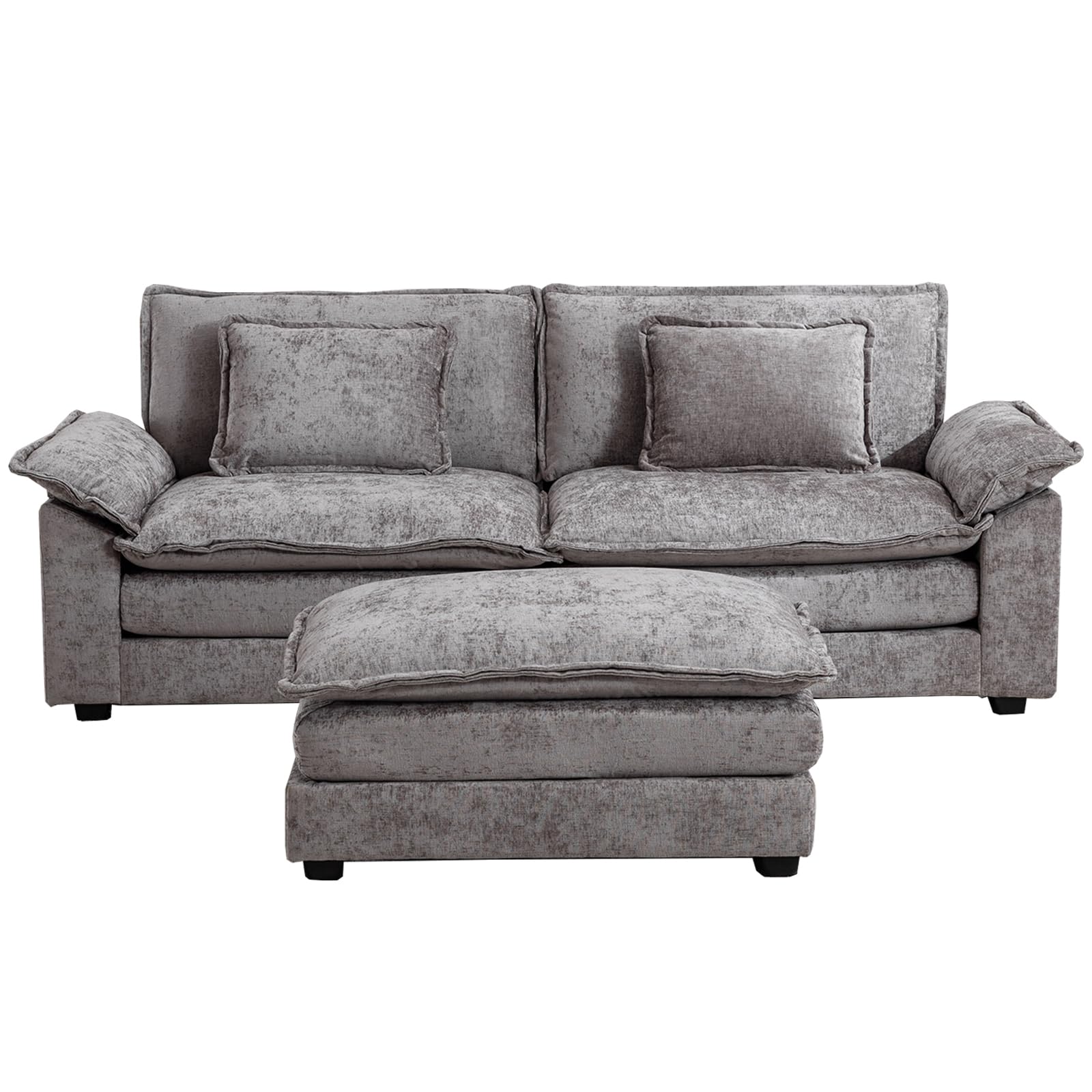 85.8" Modern Sectional Couch Sofas for Living Room, Chenille Fabric Double-Upholstered Comfy Sleeper Sofa, Wide Loveseat Couches with Chaise for Bedroom, Apartment, Office (Light Grey)