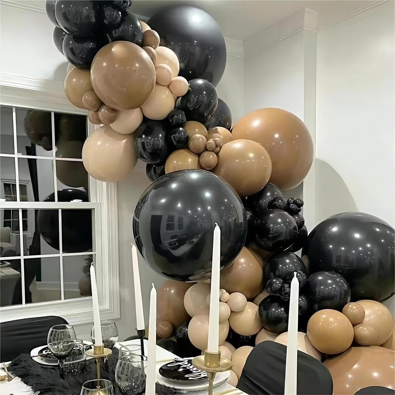 OWPFJG 156pcs Black Balloons Different Sizes 36 18 12 10 5 Inch for Garland Arch,Black latex Balloons for Birthday Graduation Wedding Hoiday Party Decoration(2 Black Ribbons)