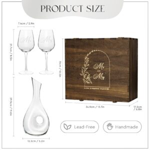 AW BRIDAL Wedding Wine Decanter Set Engraved Mr & Mrs Wine Glasses Wedding Gifts Bridal Shower Gifts Engagement Gifts for Couples