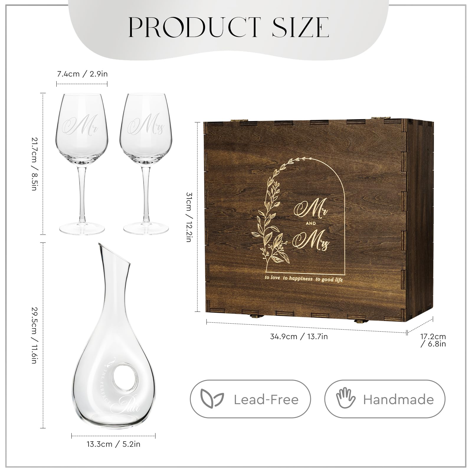 AW BRIDAL Wedding Wine Decanter Set Engraved Mr & Mrs Wine Glasses Wedding Gifts Bridal Shower Gifts Engagement Gifts for Couples