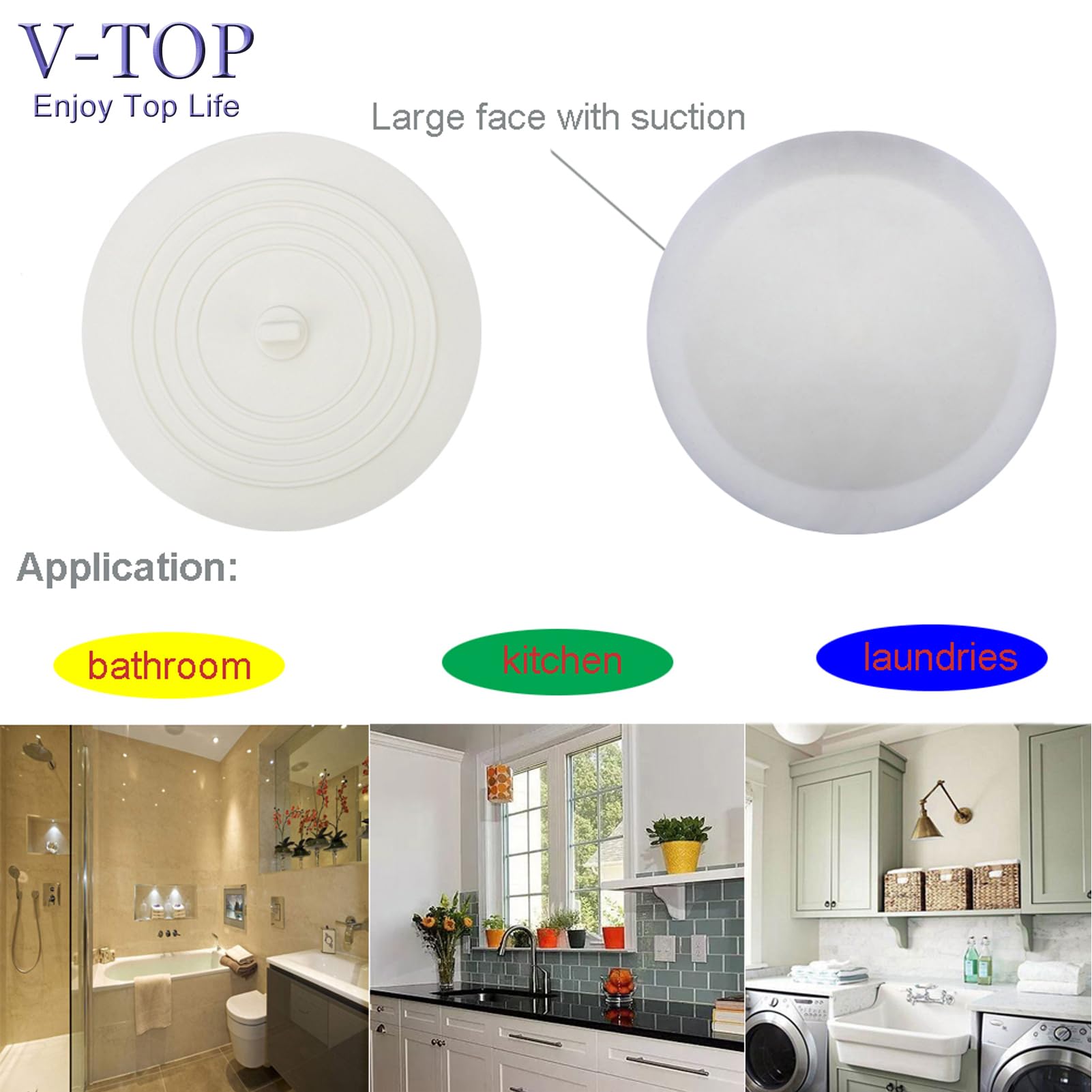 Shower Drain Hair Catcher Tub Stopper, V-TOP Drain Cover for Shower to Catcher Hair, Silicone Bathtub Drain Plug Suit for Bathroom Kitchen and Laundry, 4 Pack