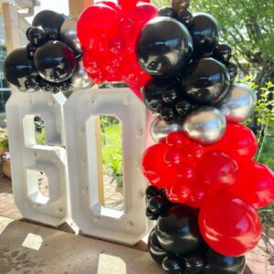 Red and Black Balloons Arch Kit, ADOINBY 140Pcs Matte Red Black Metallic Silver Garland kit, 18 12 10 5 Inch Different Size Balloons for Birthday Party Anniversary Wedding Graduation Prom Decorations