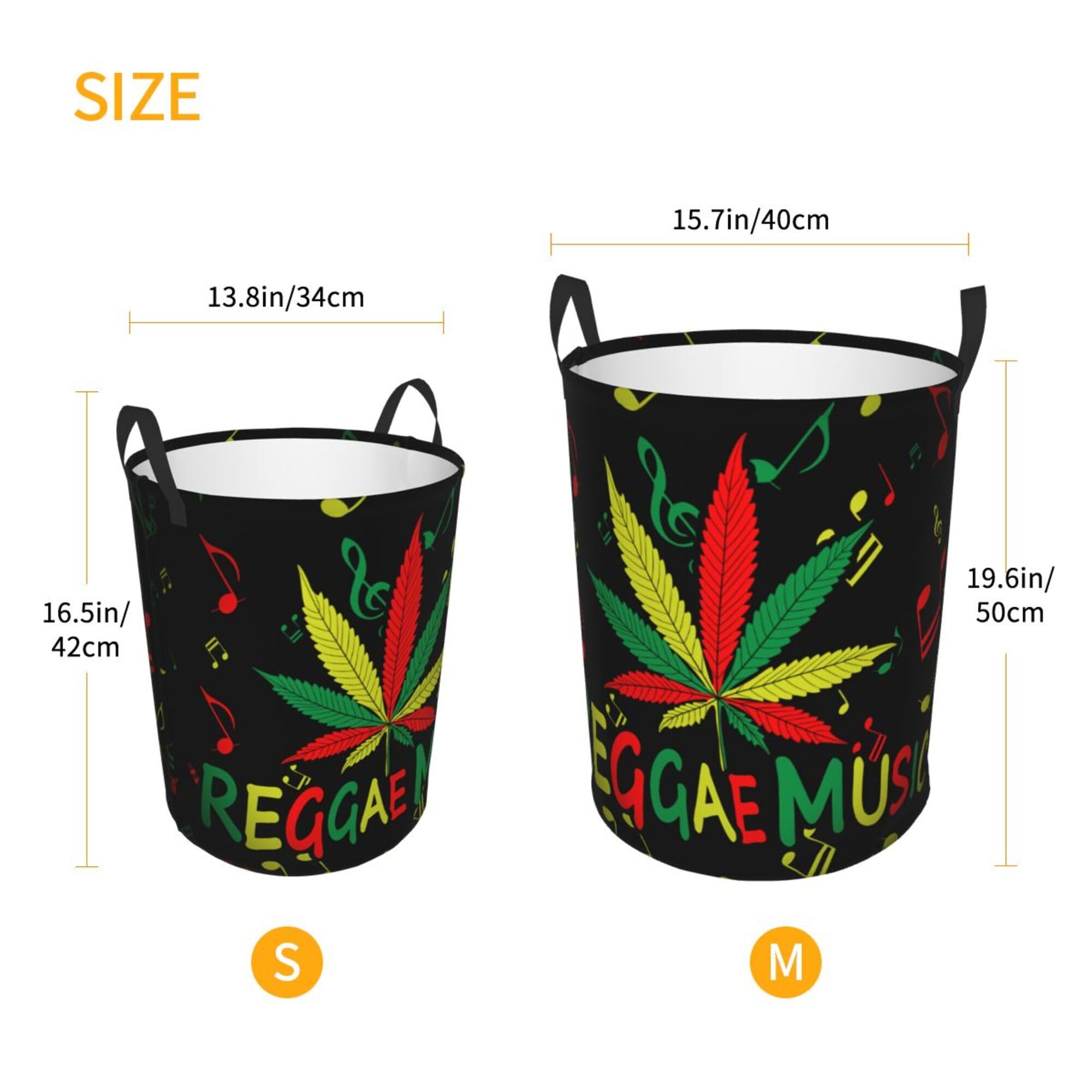 Lightweight Laundry Hamper Compatible With Rasta Flag Weedleaf Reggae Music Laundry Basket, Large Fabric Collapsible Clothes Hamper Easy Carrying with Handles for Boys Girls Bedroom Nursery