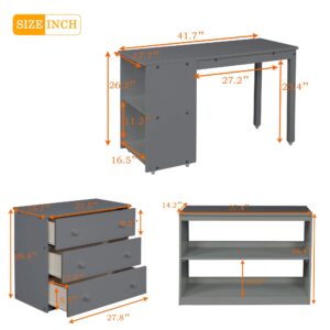 Harper & Bright Designs Twin Size Low Loft Bed with Desk and Storage Cabinet, Wooden Low Study Loft Bed with Drawers, for Kids Teens Girls Boys - Gray