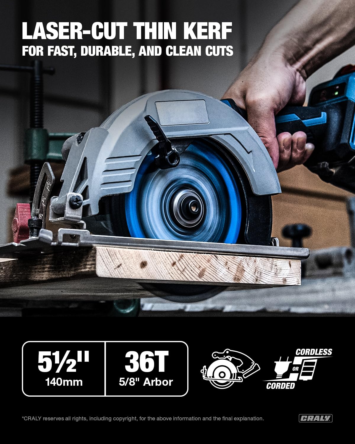 CRALY 5-1/2 Inch 24&36 Teeth Wood Cutting Framing/Fine Finish Circular Saw Blade, 5/8 Inch Arbor, Carbide Tipped, Thin Kerf, Black Ice Coating, for Plywood, MDF, OSB, Laminated, 2-Pack(C052436-2)