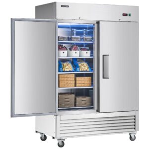 WILPREP Commercial Freezer ETL-Listed, 54" 2 Solid Door 2 Section Freezer with 42.2 cu. ft. Capacity, Stainless Steel Reach in Freezer with Air Cooling