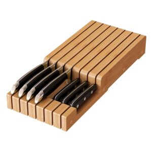 in-drawer bamboo knife block,drawer knife storage steak knife holder without knives,holds up to 7 knives(not include)